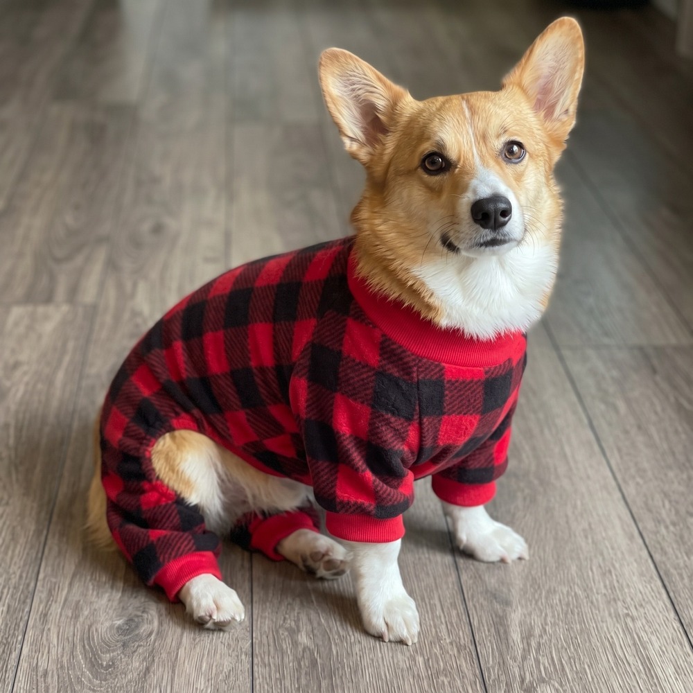 New defect Scenereal Buffalo Plaid Dog Pajamas Red Black Fleece Large Holiday